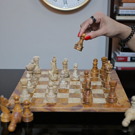 Marble Hives Luxury Handmade Marble Chess Set -Red and Coral -12 Inch