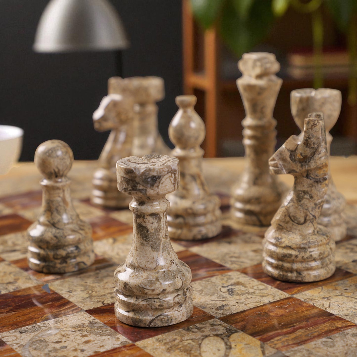 Coral & Brown Chess Figures