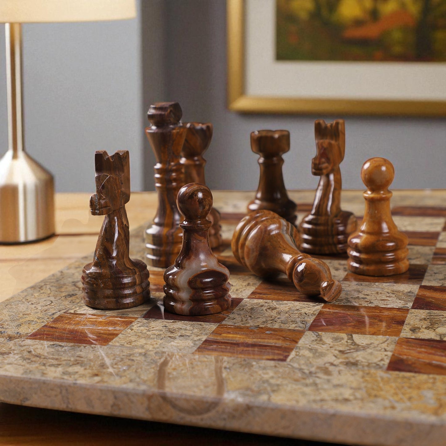 Coral & Brown Chess Figures