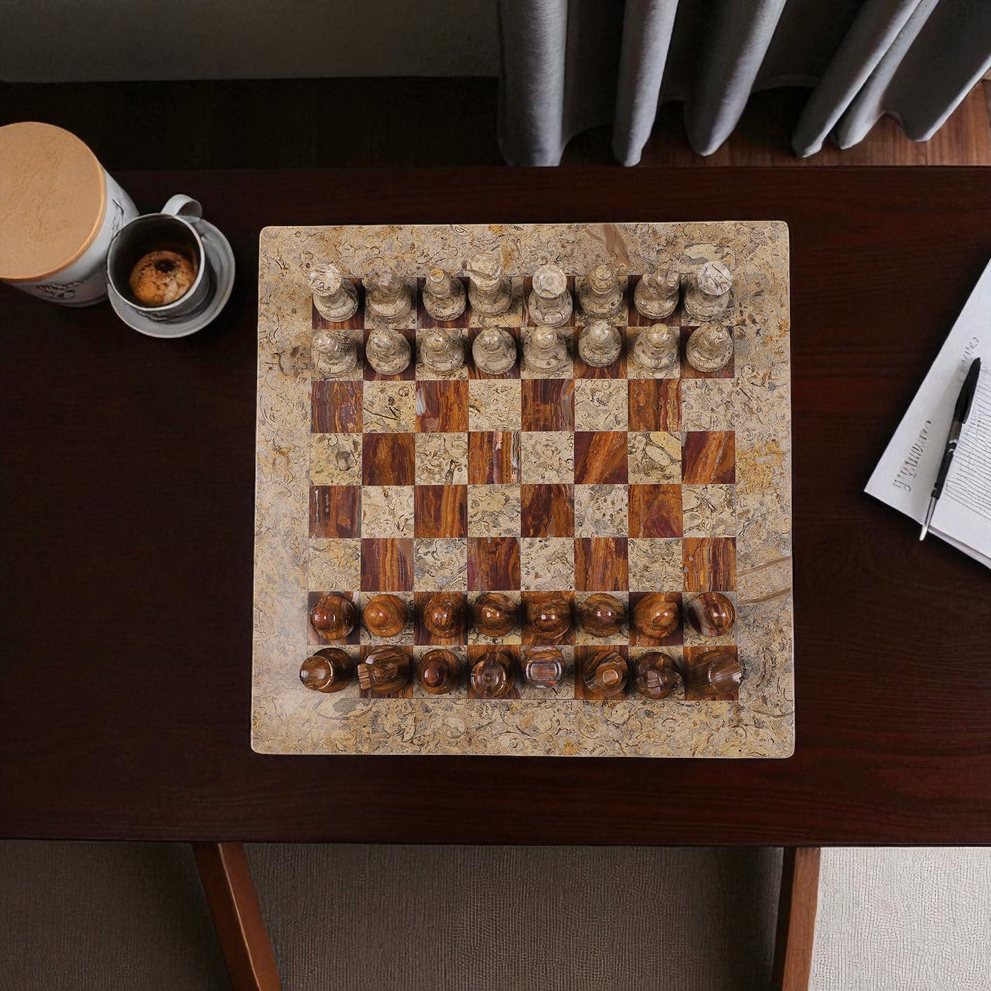 Coral & Brown Chess Figures