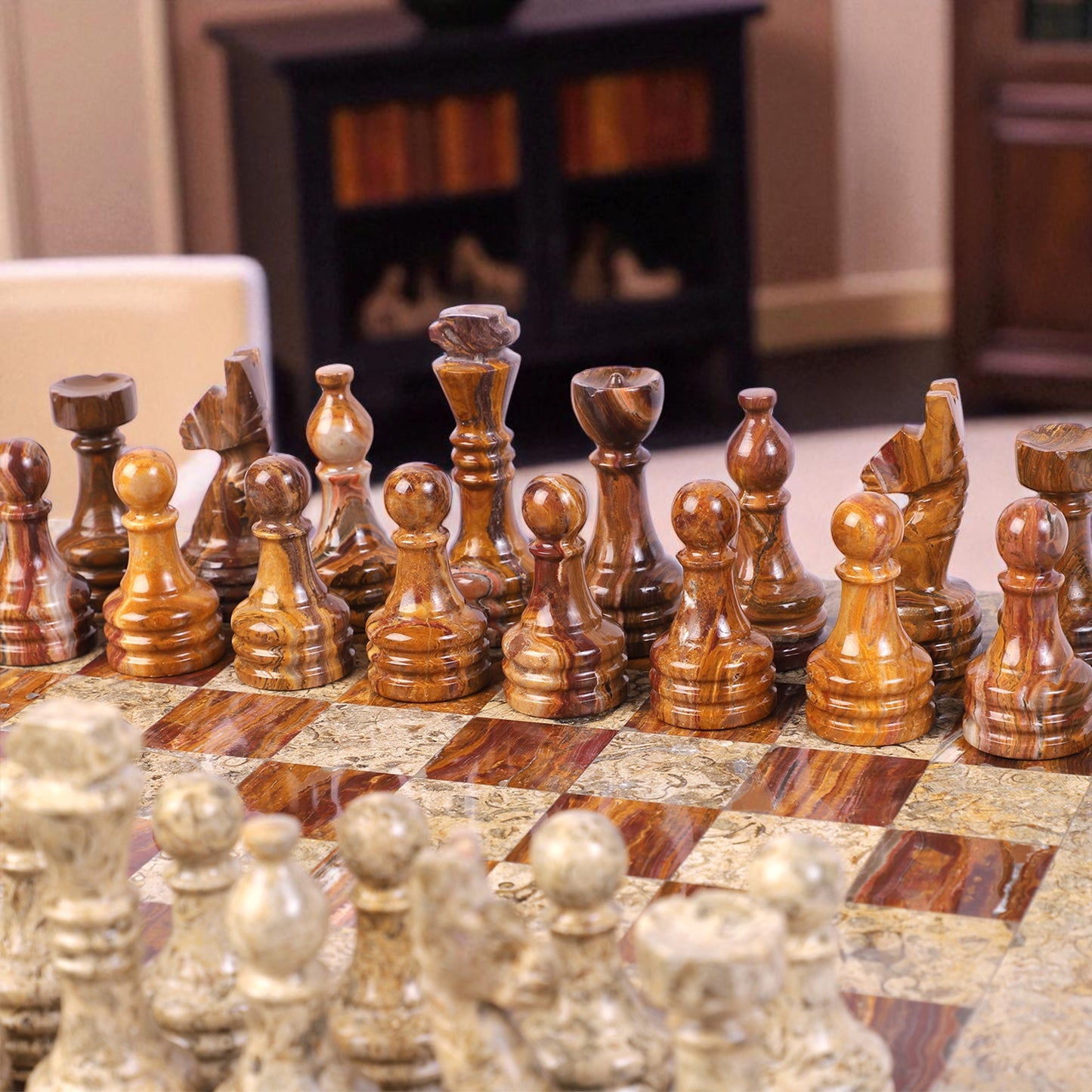 Coral & Brown Chess Figures