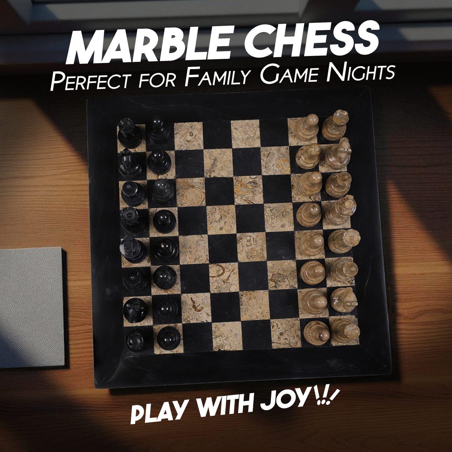 Marble Hives Luxury Handmade Marble Chess Set – Black and Coral