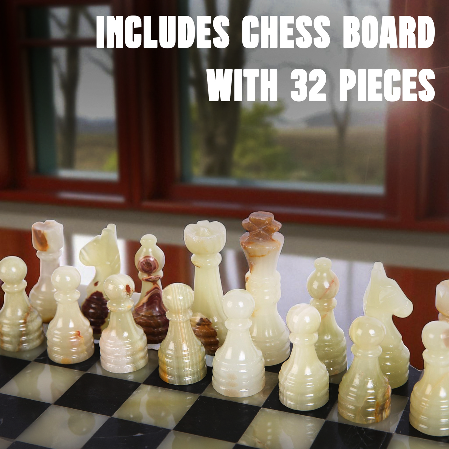 Marble Hives Luxury Handmade Marble Chess Set – Green and Black