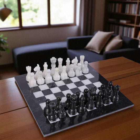 Marble HIves Luxury Handmade Marble Chess Set - Black adn White -12 Inch