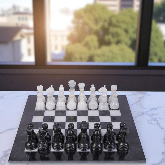 Marble HIves Luxury Handmade Marble Chess Set - Black adn White -15 Inch