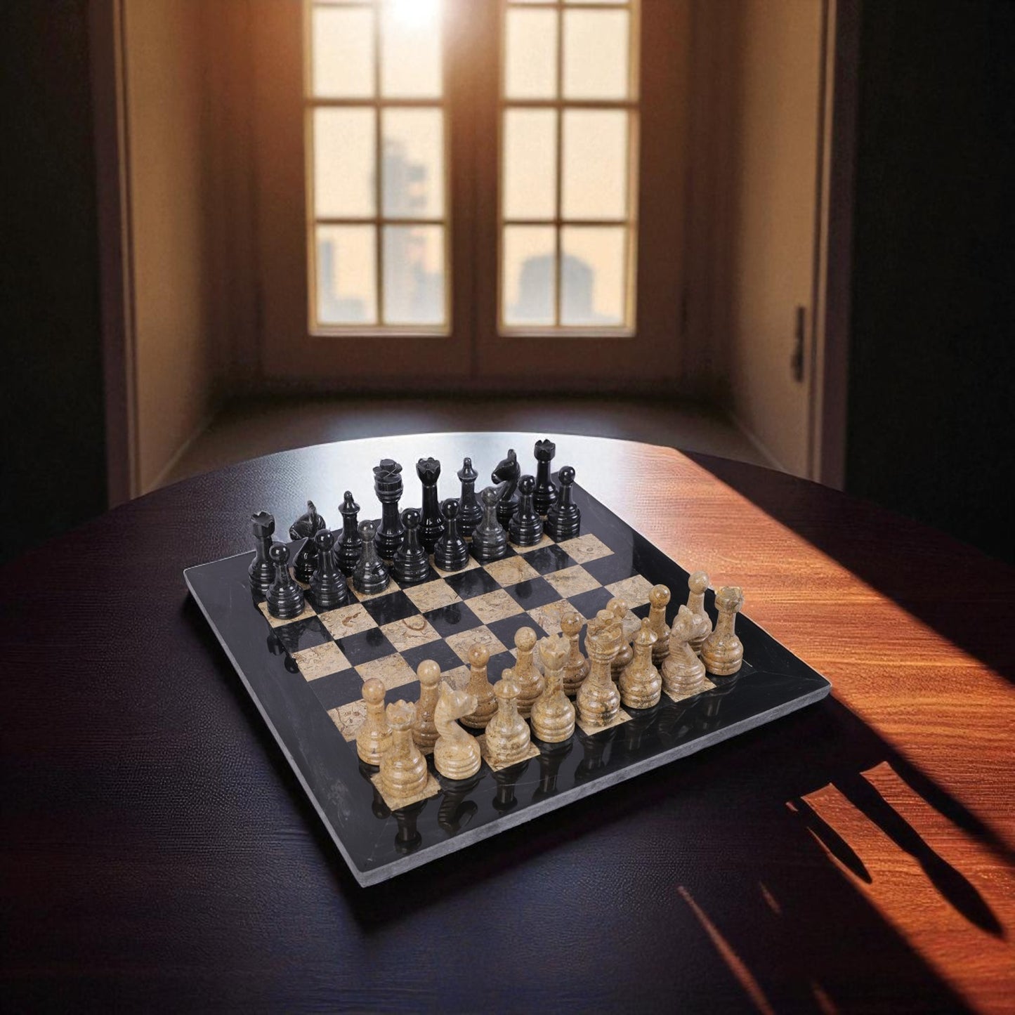 Marble Hives Luxury Handmade Marble Chess Set –  Black and Coral -15 Inch