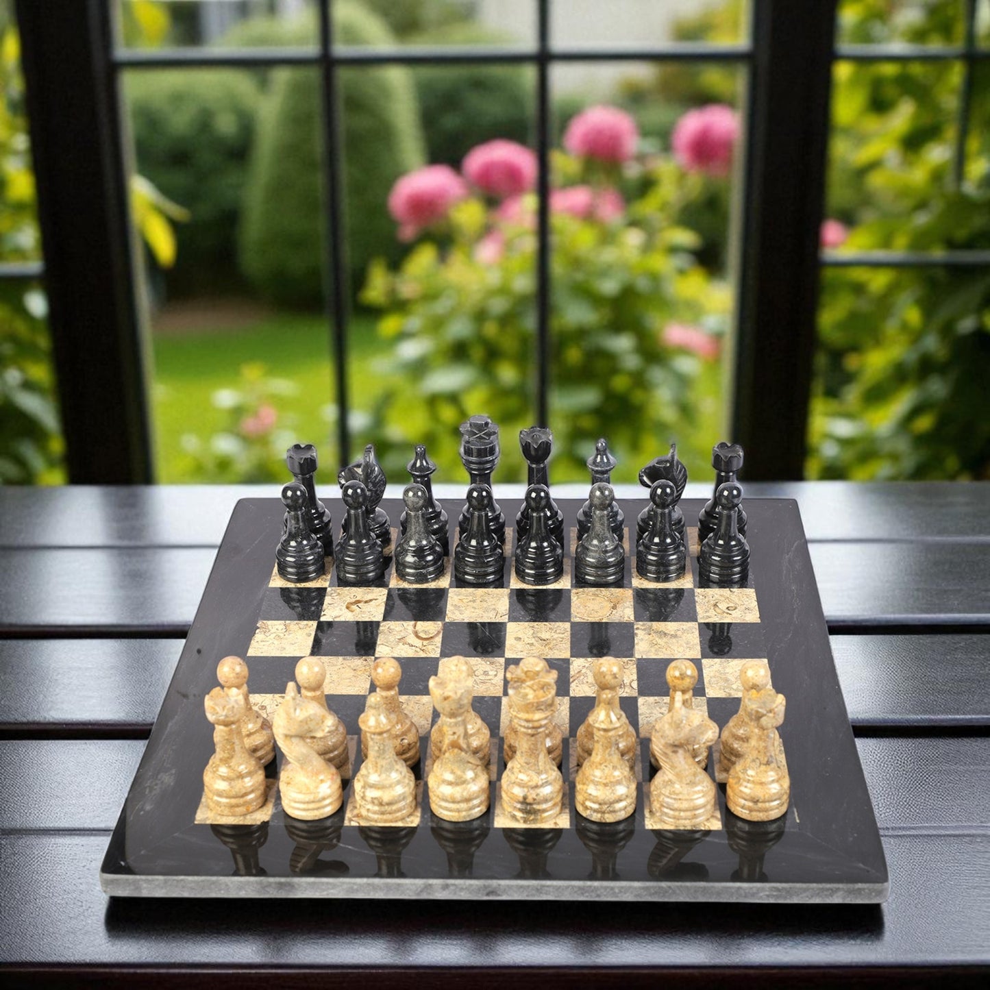 Marble Hives Luxury Handmade Marble Chess Set –  Black and Coral -15 Inch