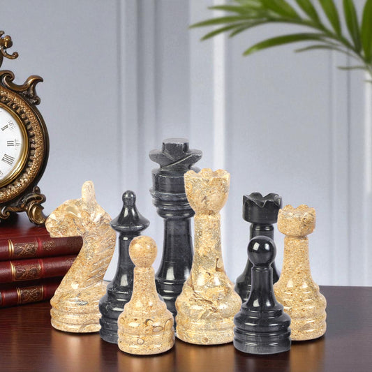 Marble Hives Luxury Handmade Marble Chess Set -Black and Coral -12 Inch