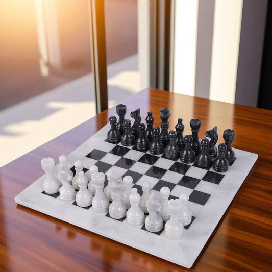 Marble Hives Luxury Handmade Marble Chess Set -White and Black -10 Inch