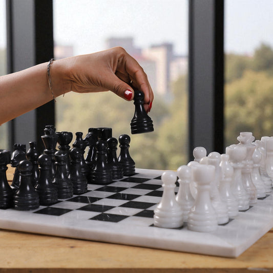 Marble Hives Luxury Handmade Marble Chess Set -White and Black -10 Inch