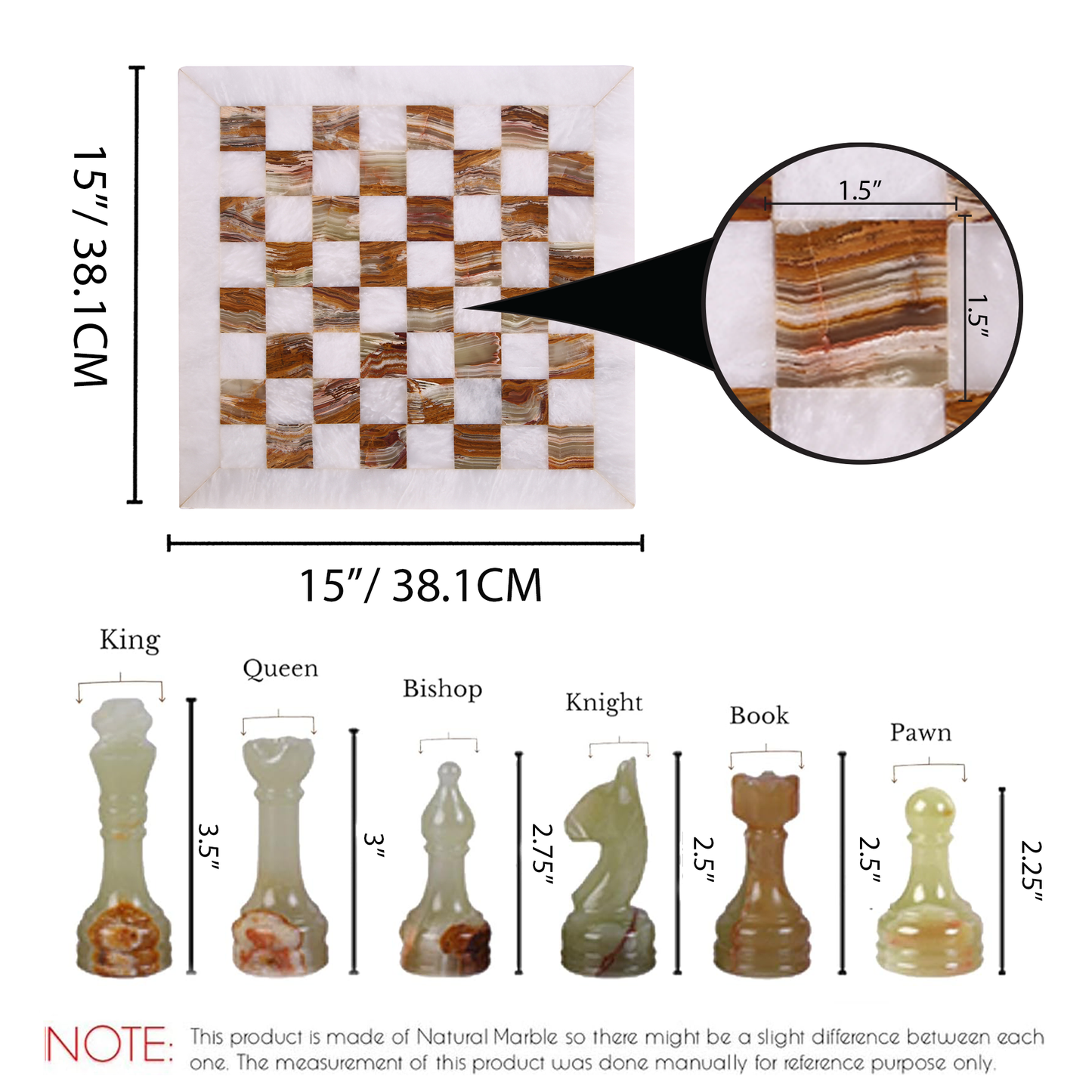 Marble Hives Luxury Handmade Marble Chess Set – White and Green -15 Inch
