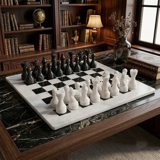 15 Inch White and Black Marble Chess Set