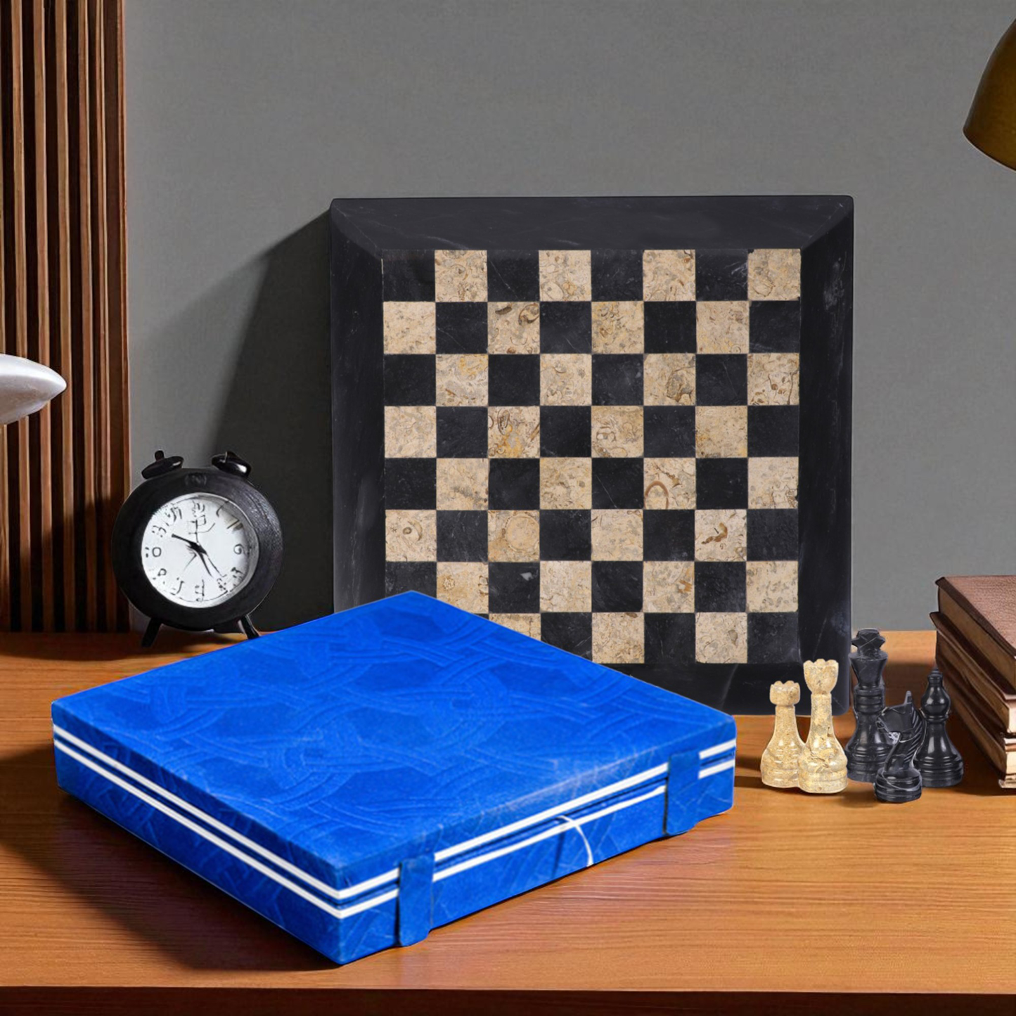 Marble Hives Luxury Handmade Marble Chess Set – Black and Coral