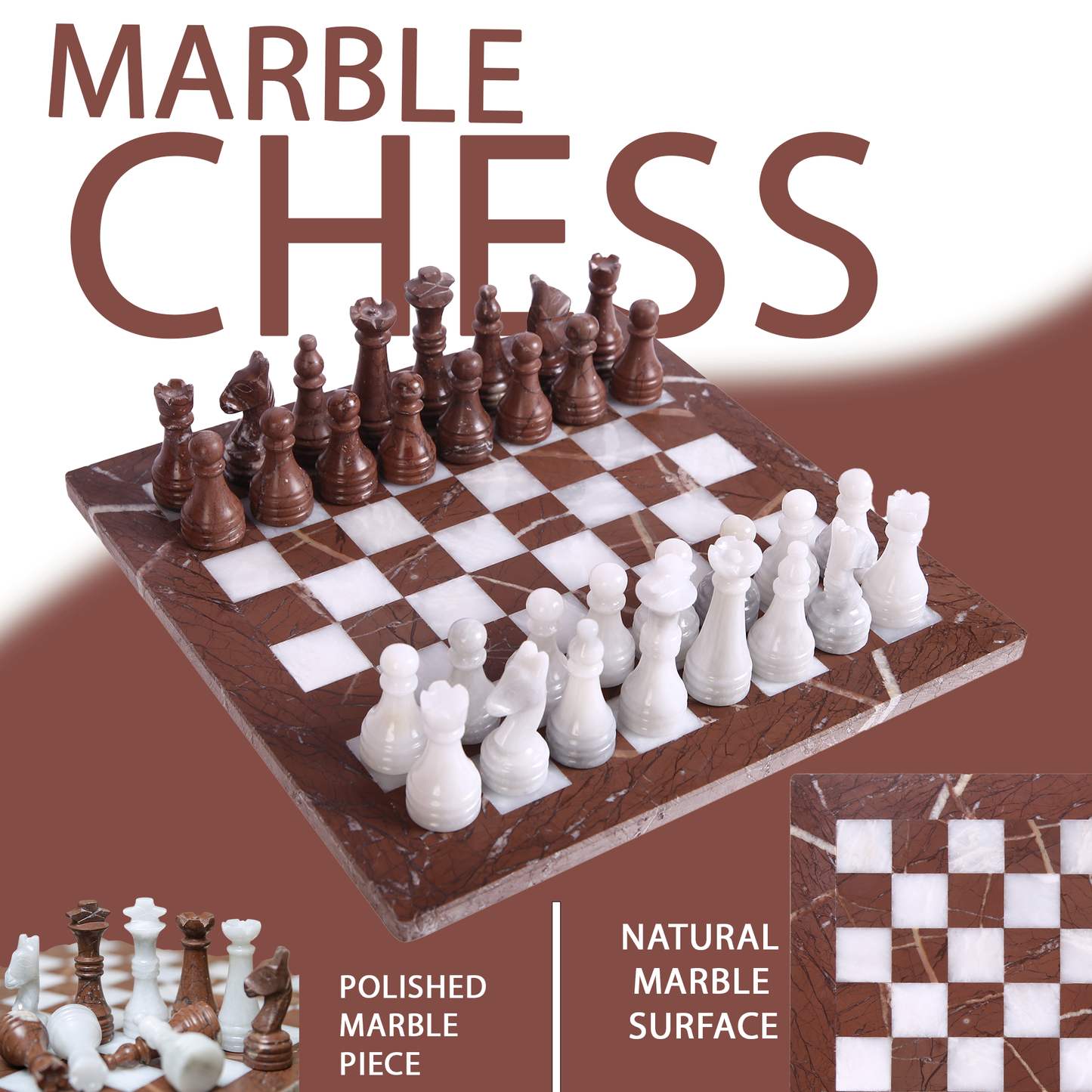 Marble Hives Luxury Handmade Marble Chess Set β Marina & White Ziarat (12 x 12 Inches) - Chess Sets for Adults - Premium Quality Chess Boards - Fancy Chess Boards