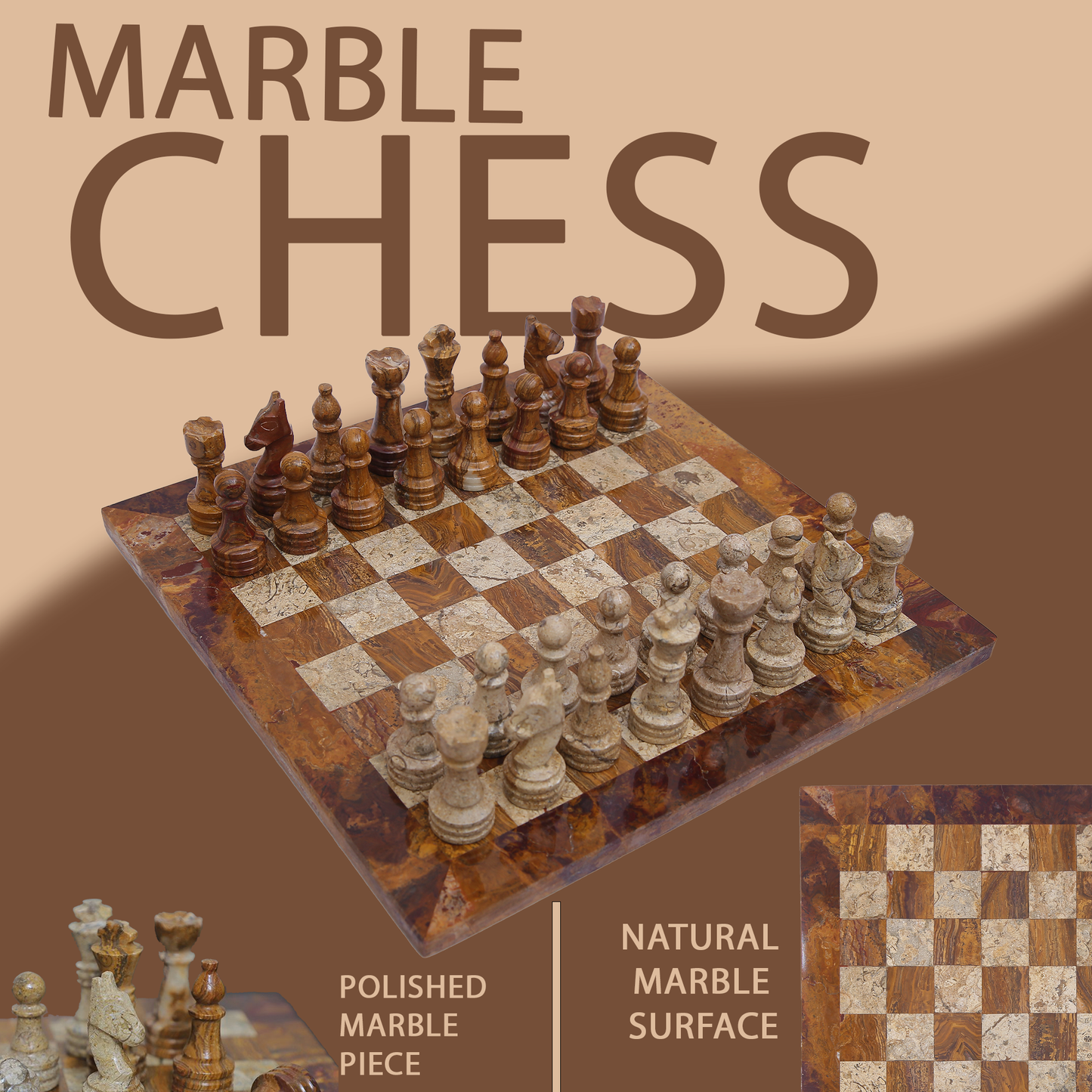Marble Hives Luxury Handmade Marble Chess Set – Red & Coral