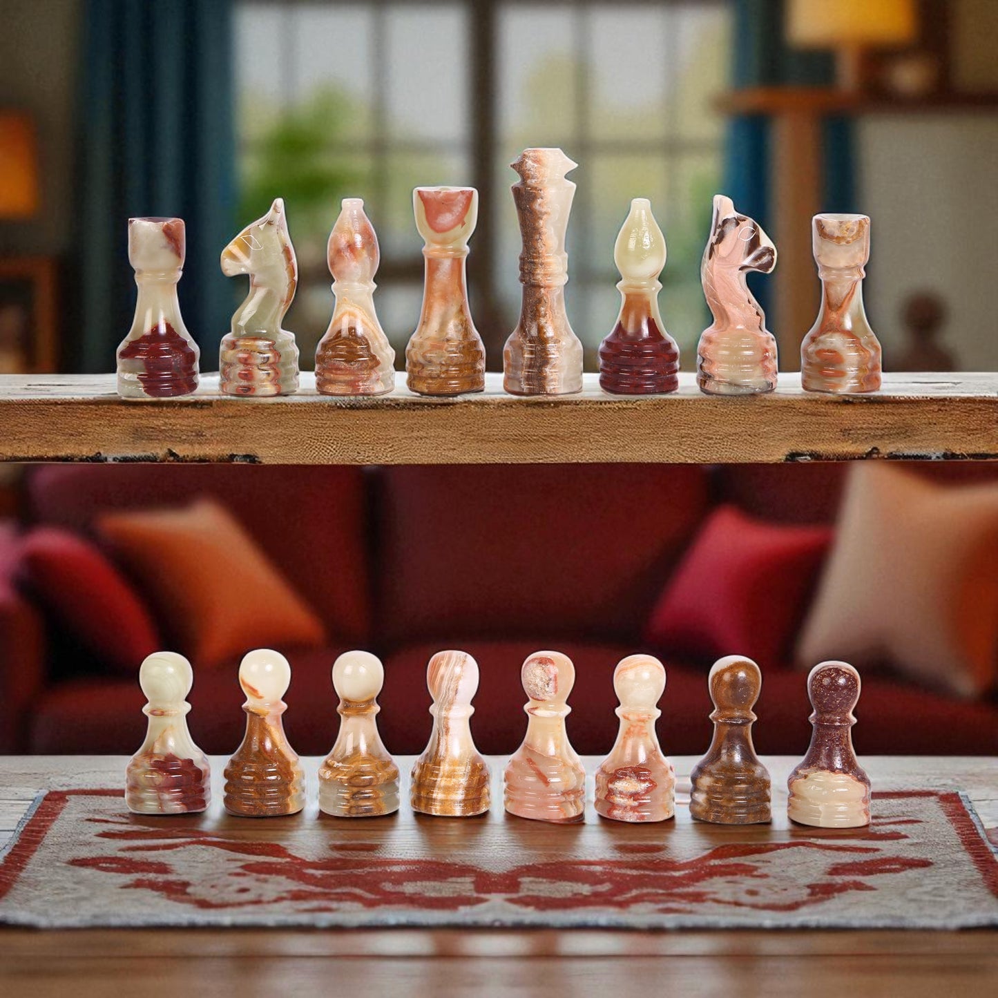 White & Onyx Green Chess Figures