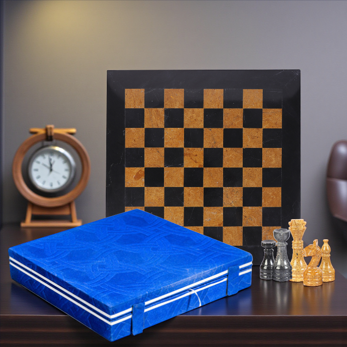 Marble Hives Luxury Handmade Marble Chess Set – Black and Golden