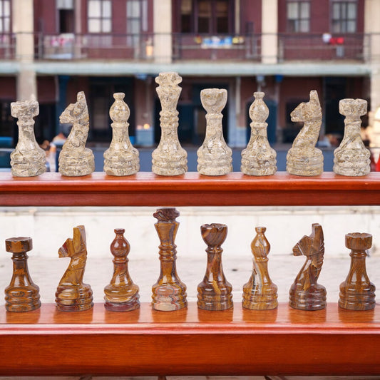 Coral & Brown Chess Figures