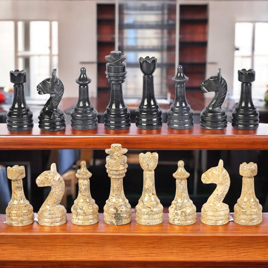 Black and Coral Marble Chess Figures