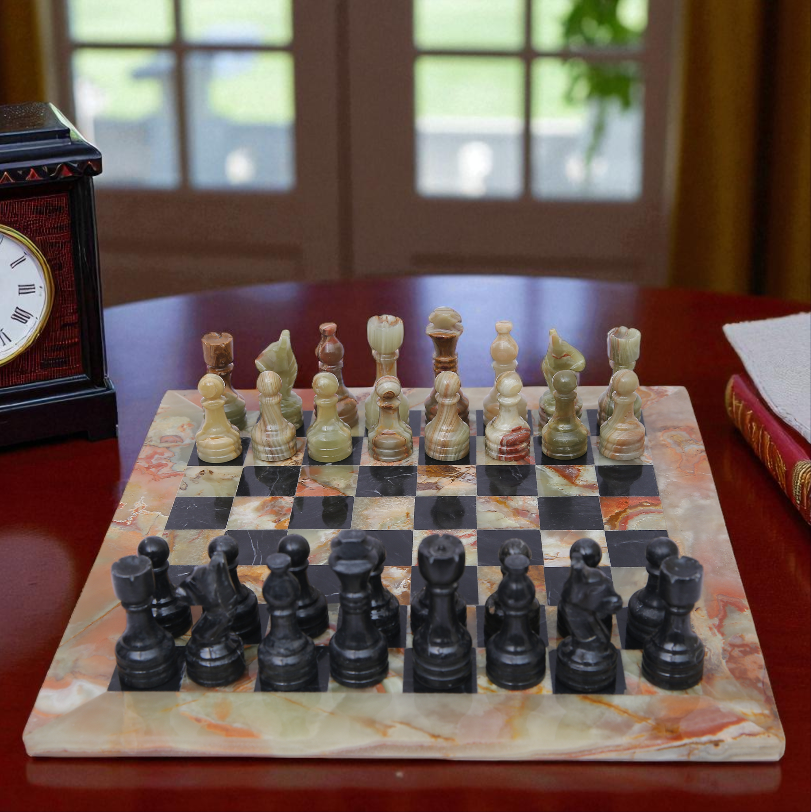 Marble Hives Luxury Handmade Marble Chess Set β Green & Black -15 Inch