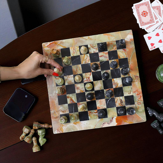Marble Hives Luxury Handmade Marble Chess Set -Green & Black -12 Inch
