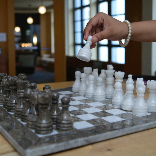 Marble Hives Luxury Handmade Marble Chess Set – Oceanic & White-12 Inch