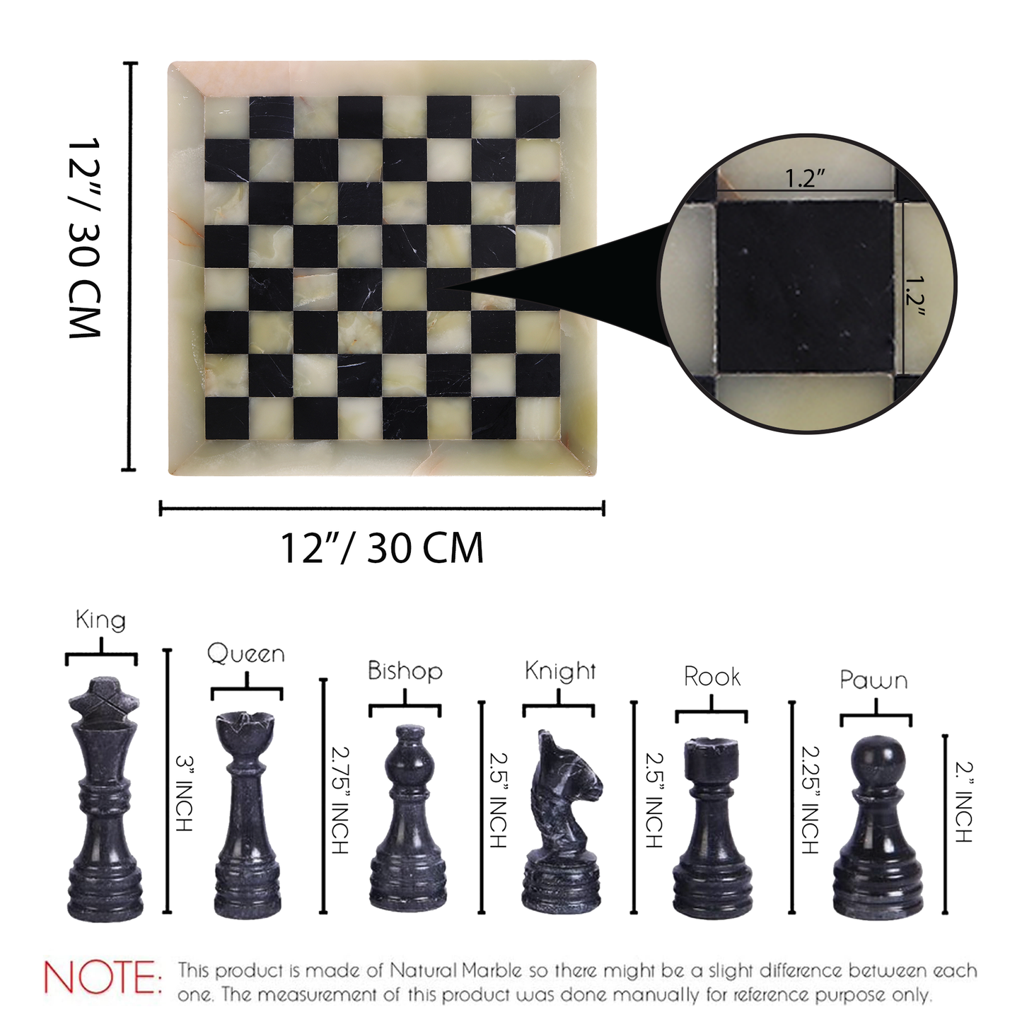 Marble Hives Luxury Handmade Marble Chess Set – Green and Black -15 Inch