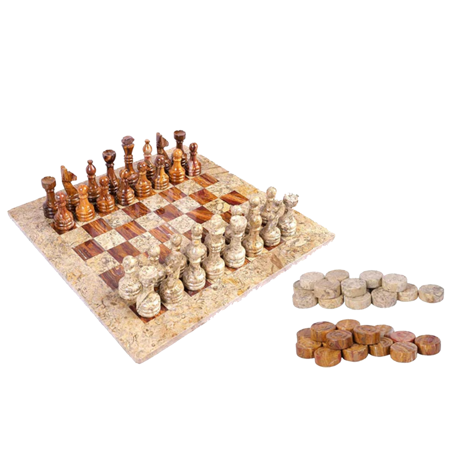 Marble HIves Luxury Handmade Marble Chess Set - Brown and Coral -12 Inch