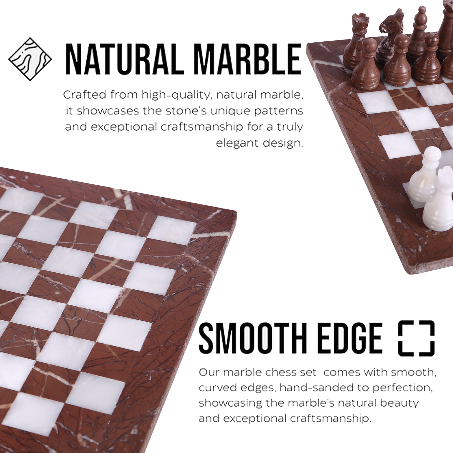 Marble Hives Luxury Handmade Marble Chess Set β Marina & White Ziarat (12 x 12 Inches) - Chess Sets for Adults - Premium Quality Chess Boards - Fancy Chess Boards