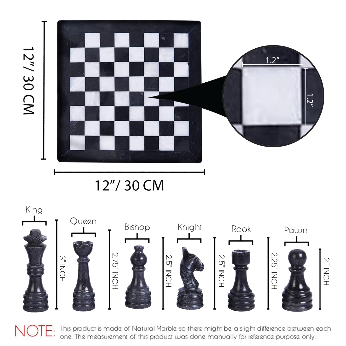 Marble HIves Luxury Handmade Marble Chess Set - Black adn White -15 Inch