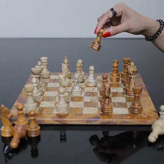 15 Inch Red and Coral Fancy Chess Set