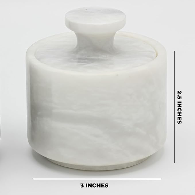 Marble Salt Cellar Set with Lid (Pack of 2) | Salt and Pepper Keeper, Spice Jar Canister Set, Sugar Container, Kitchen Organiser