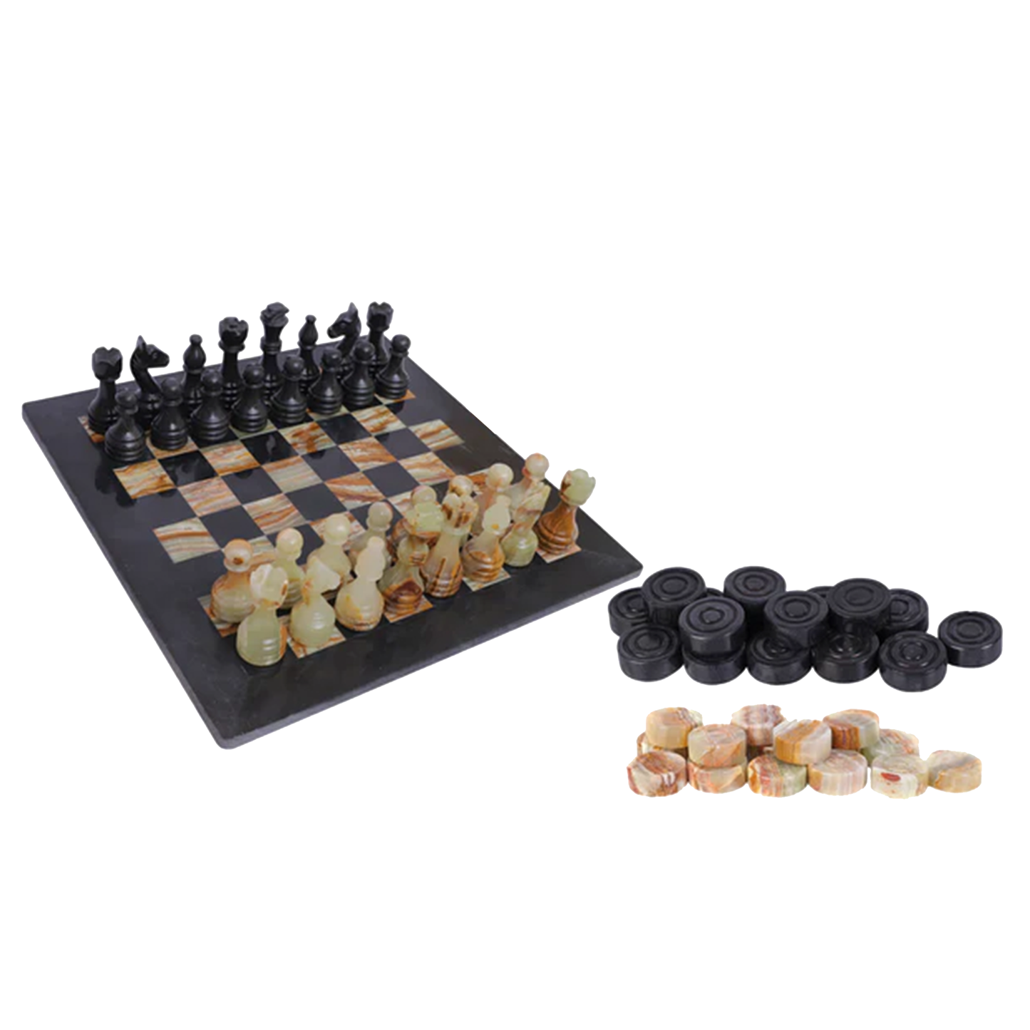 Marble Hives Luxury Handmade Marble Chess Set – Black & Onyx Green -15 Inch