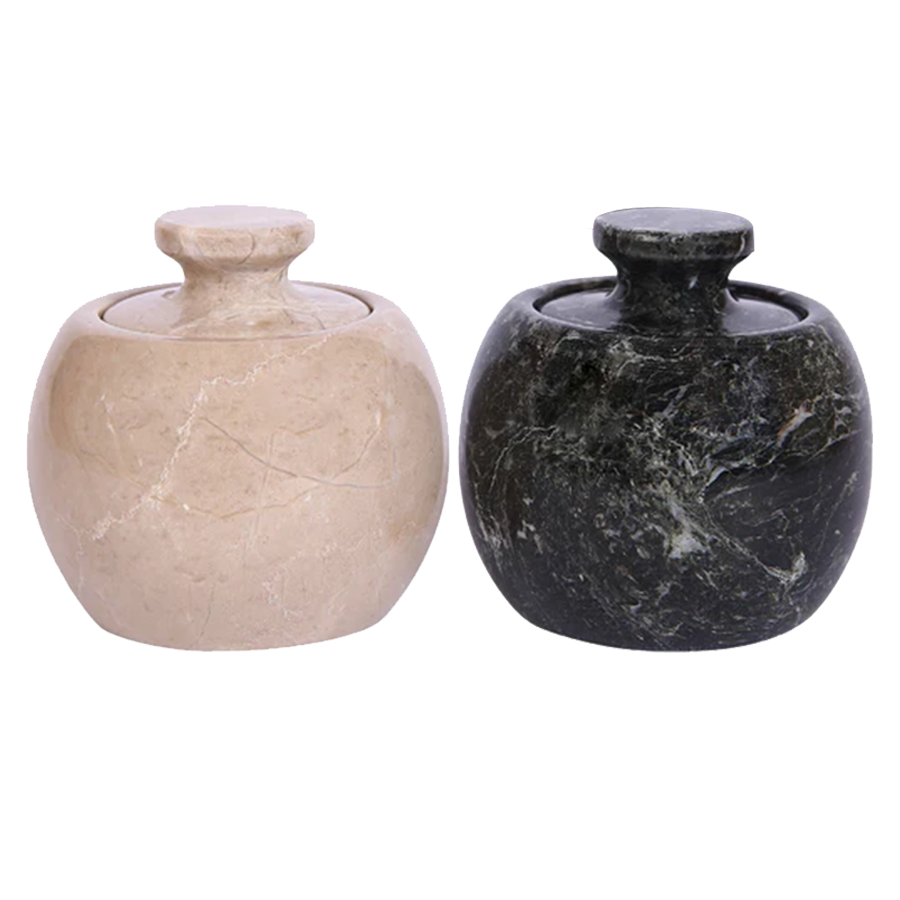 Marble Salt Cellar with Lid- Pack of 2 Marble Salt and Pepper Bowls- Salt Holder with Lid to Put Salt, Paprika, Pepper, and Spice
