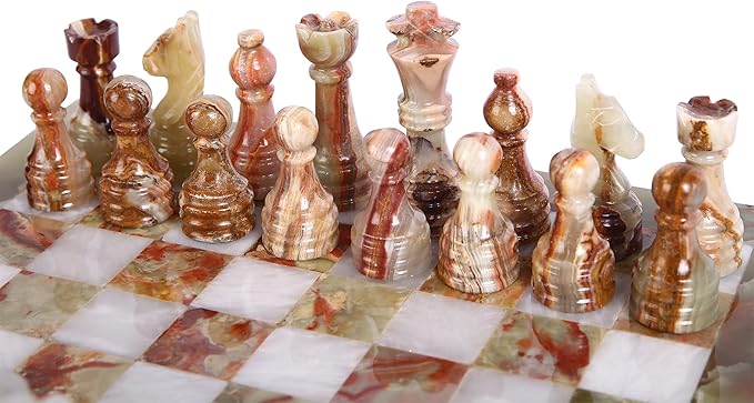 Handmade Marble Chess Set - Green Onyx & White (15 x 15 Inches) - Chess Sets for Adults - Premium Quality Chess Boards - Aesthetic Chess Boards