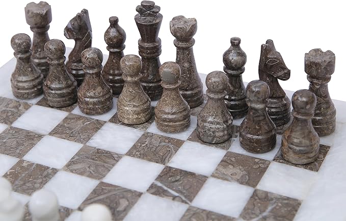 15 x 15 White & Oceanic Marble Chess Set