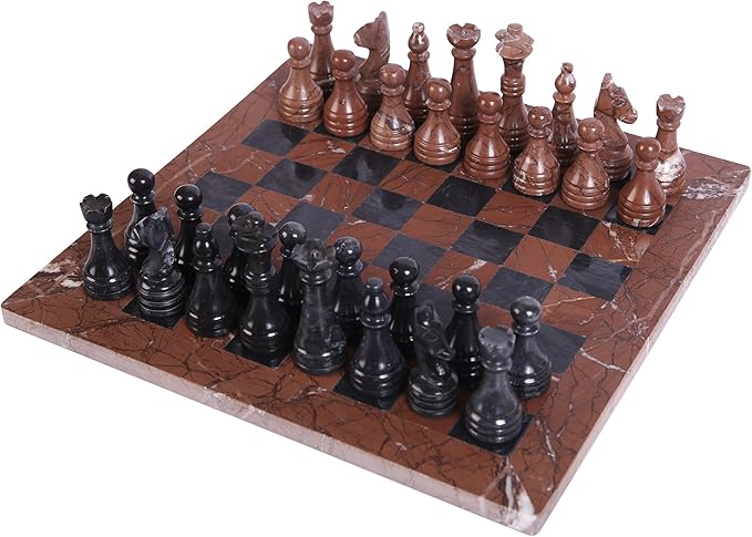 Handmade Marble Chess Set - Marina & Black (15 x 15 Inches) - Chess Sets for Adults - Premium Quality Chess Boards - Fancy Chess Boards