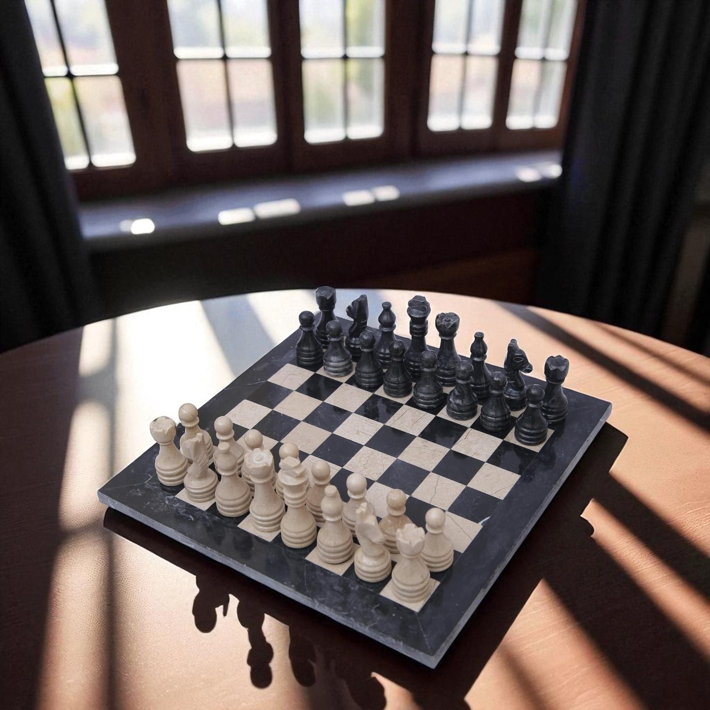 Marble Hives Luxury Handmade Marble Chess Set -Black and Verona -10 Inch