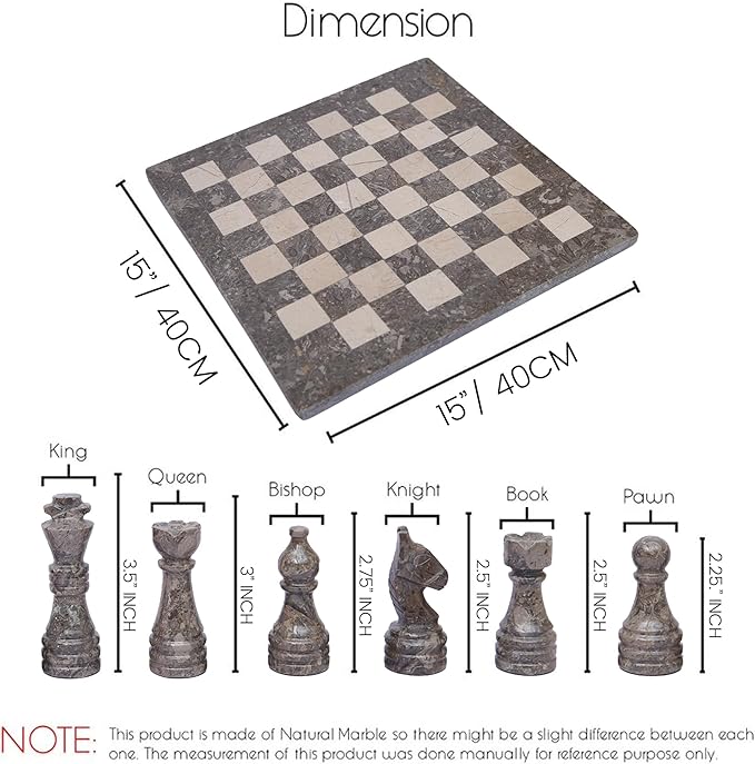 Aesthetic Marble Chess Set - Oceanic & Verona (15 x 15 Inches) - Handmade Chess Sets for Adults - Premium Quality Chess Boards and Fancy Chess Figures