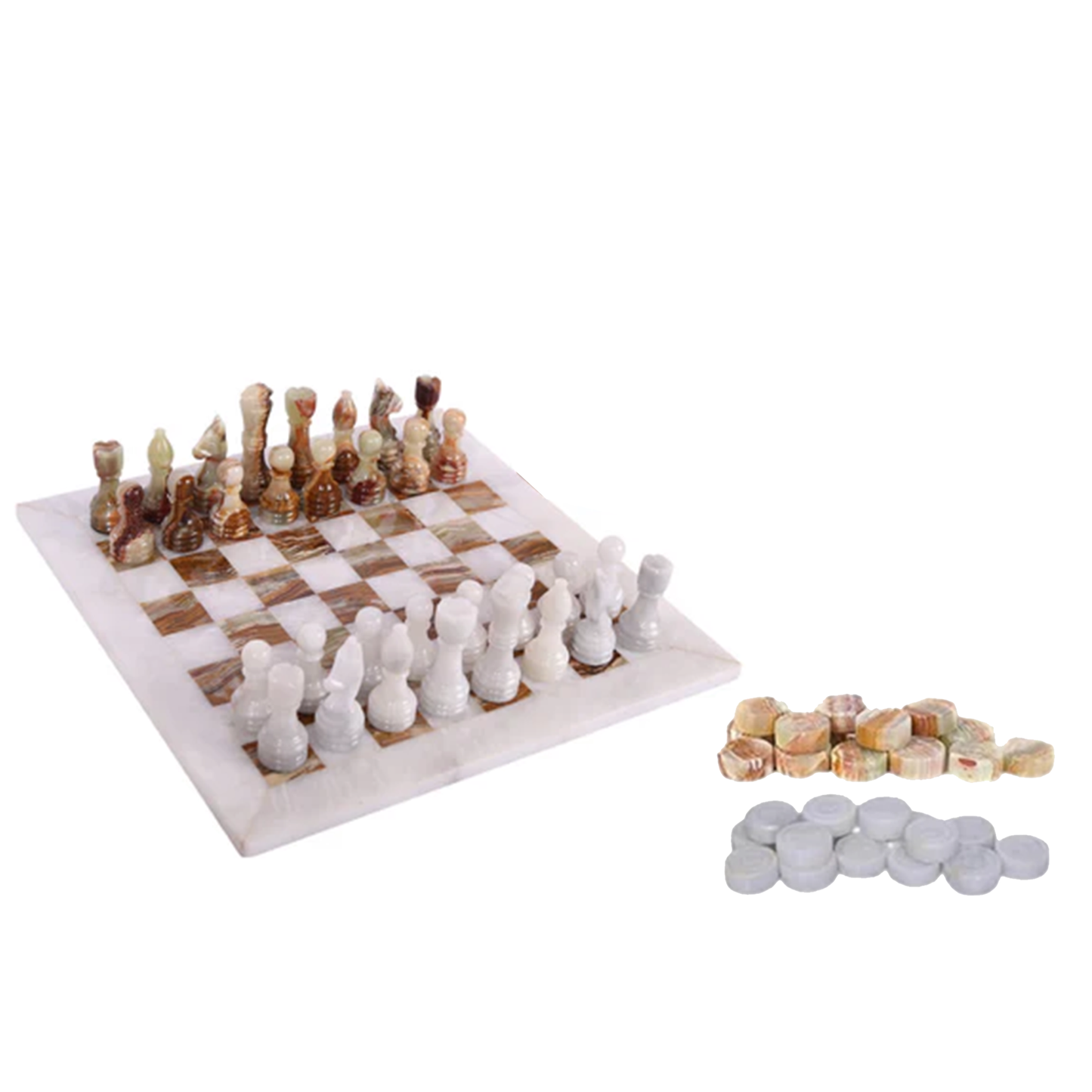 Marble Hives Luxury Handmade Marble Chess Set – White and Green -15 Inch