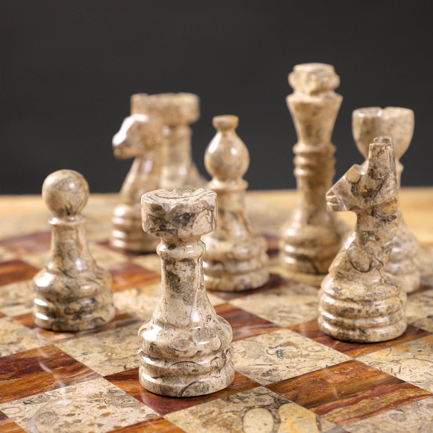 Marble HIves Luxury Handmade Marble Chess Set - Brown and Coral -12 Inch