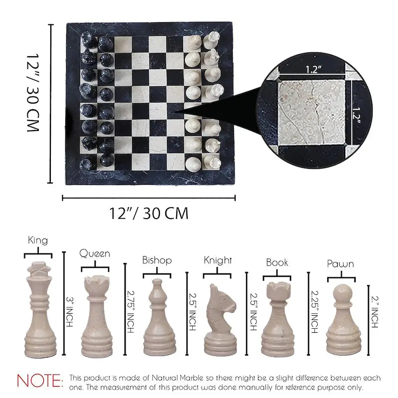 Black Verona Handmade Marble Chess Set