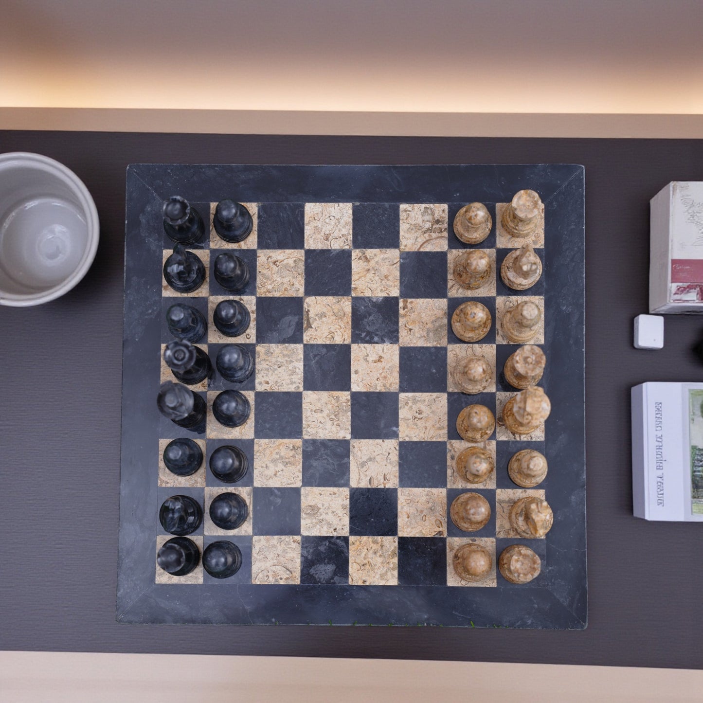 Marble Hives Luxury Handmade Marble Chess Set -Black and Coral-10 Inch