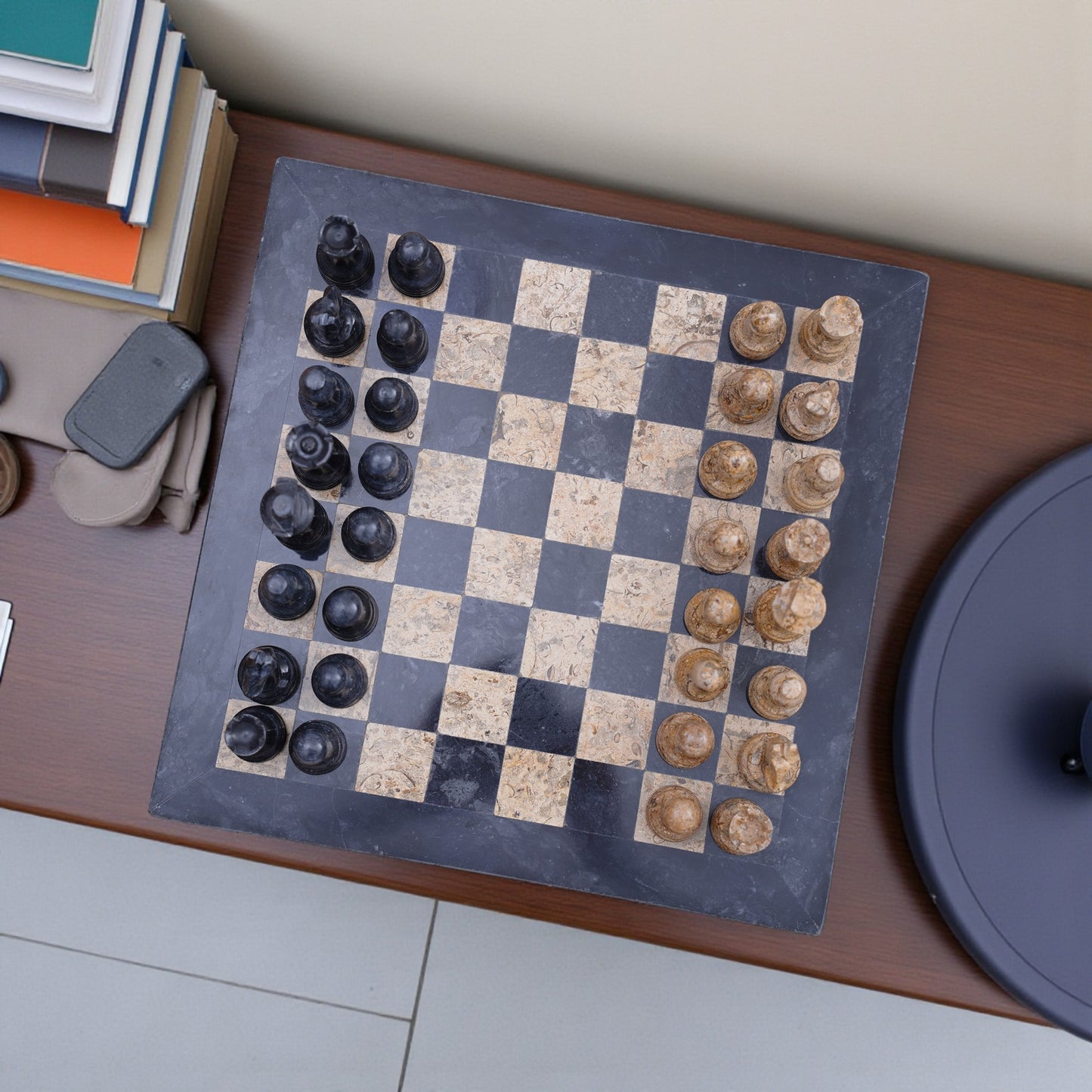 Marble Hives Luxury Handmade Marble Chess Set -Black and Coral-10 Inch
