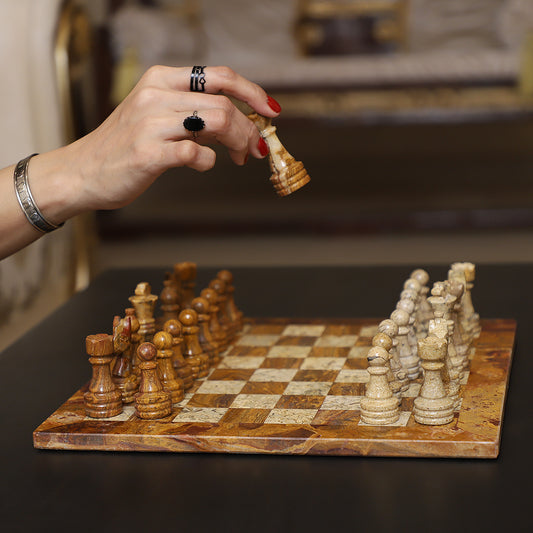 Marble Hives Luxury Handmade Marble Chess Set -Red and Coral -12 Inch
