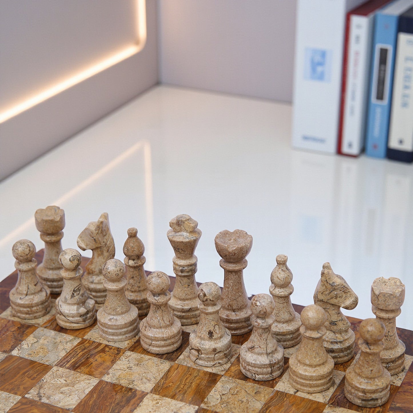 Marble Hives Luxury Handmade Marble Chess Set - Red and Coral -10 Inch