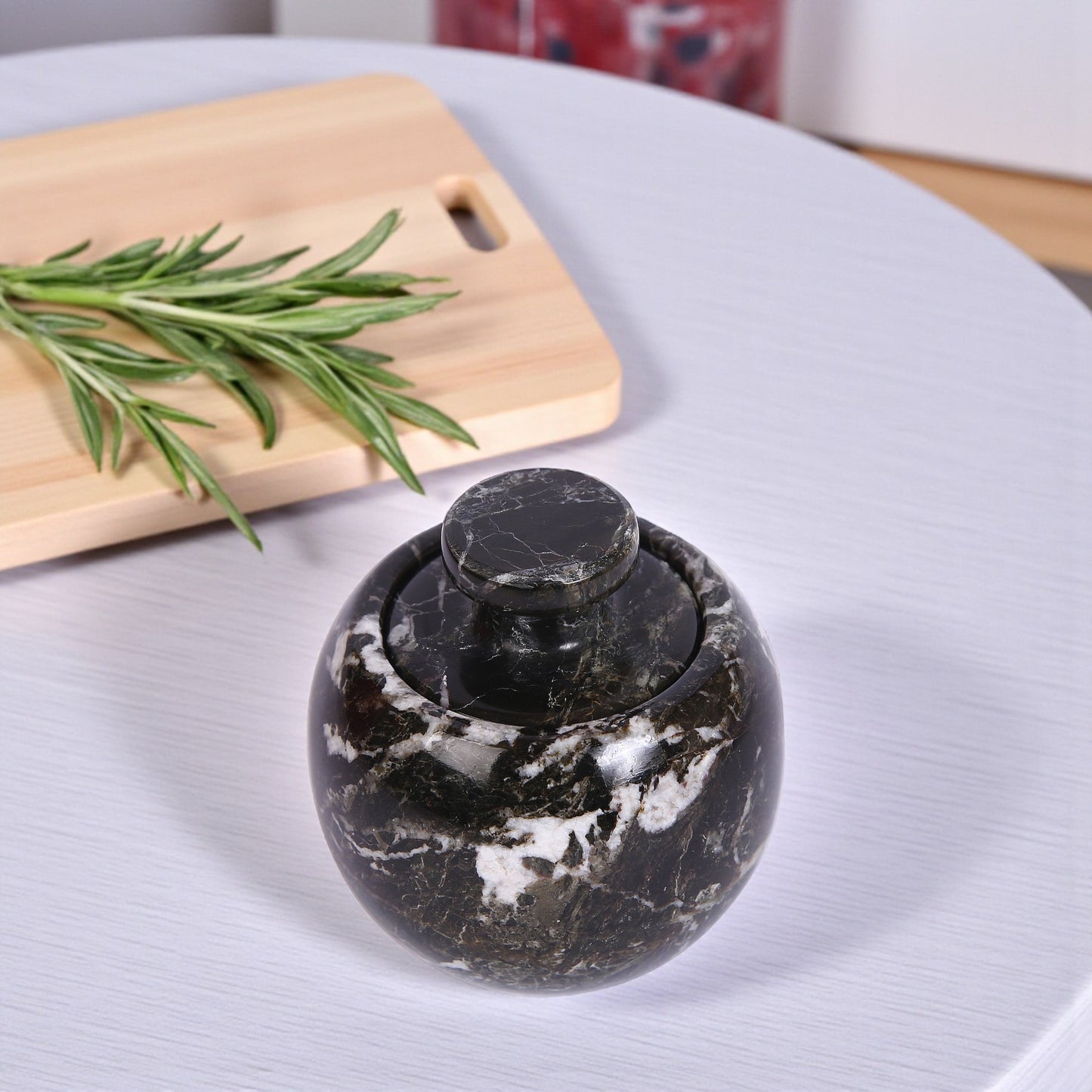 Marble Salt Cellar with Lid- Pack of 2 White and Black Zebra