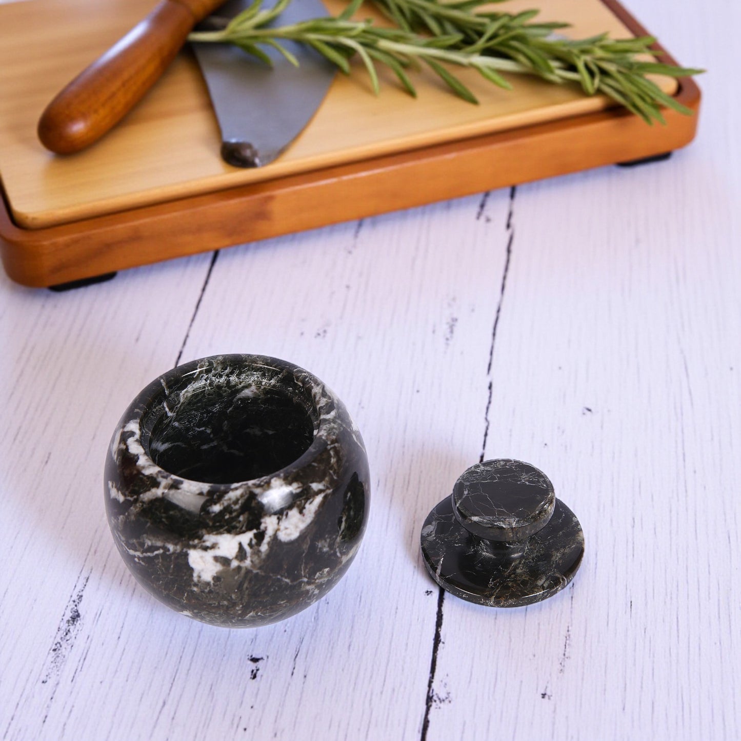 Marble Salt Cellar with Lid- Pack of 2 White and Black Zebra
