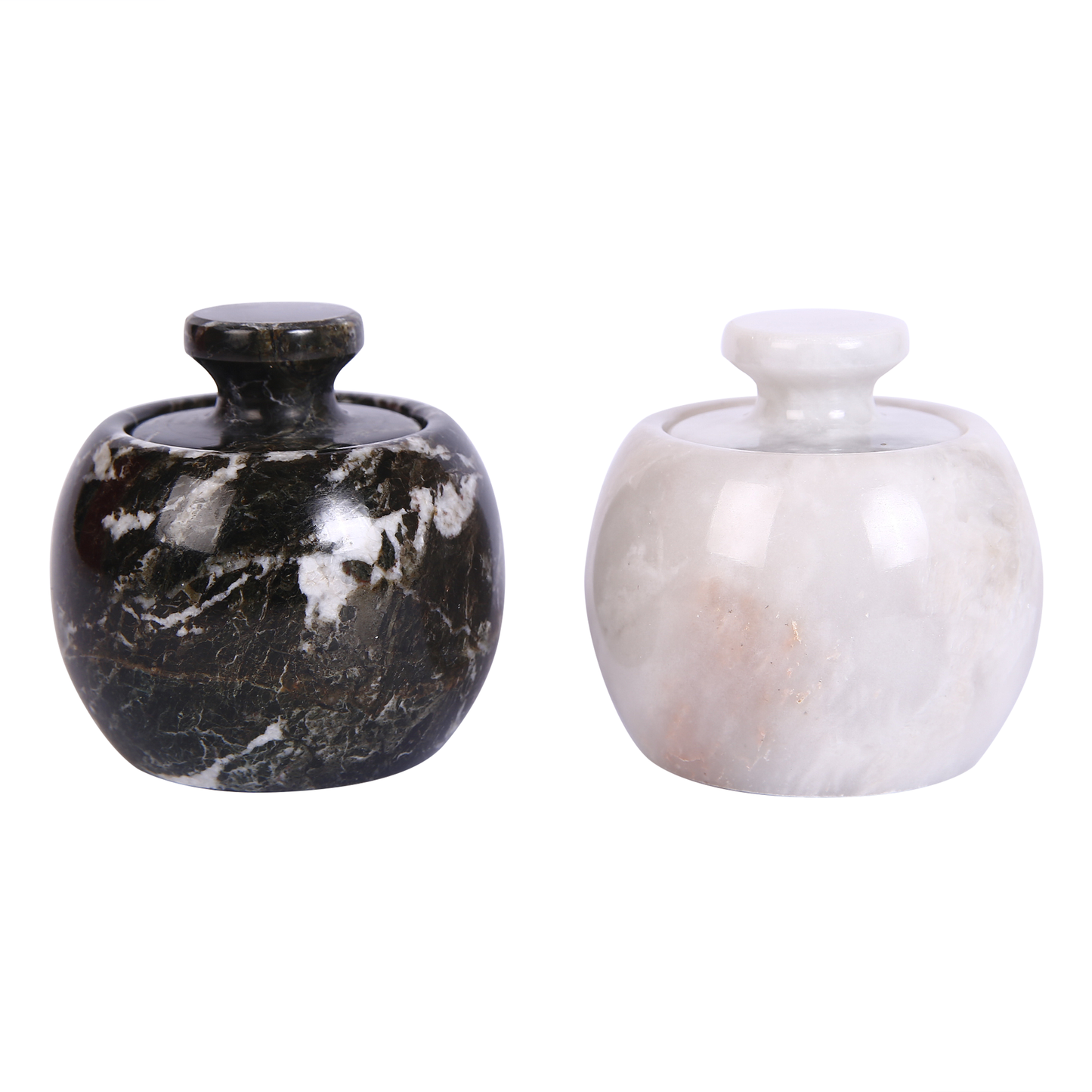 Marble Salt Cellar with Lid- Pack of 2 Marble Salt and Pepper Bowls- Salt Holder with Lid to Put Salt, Paprika, Pepper, and Spice