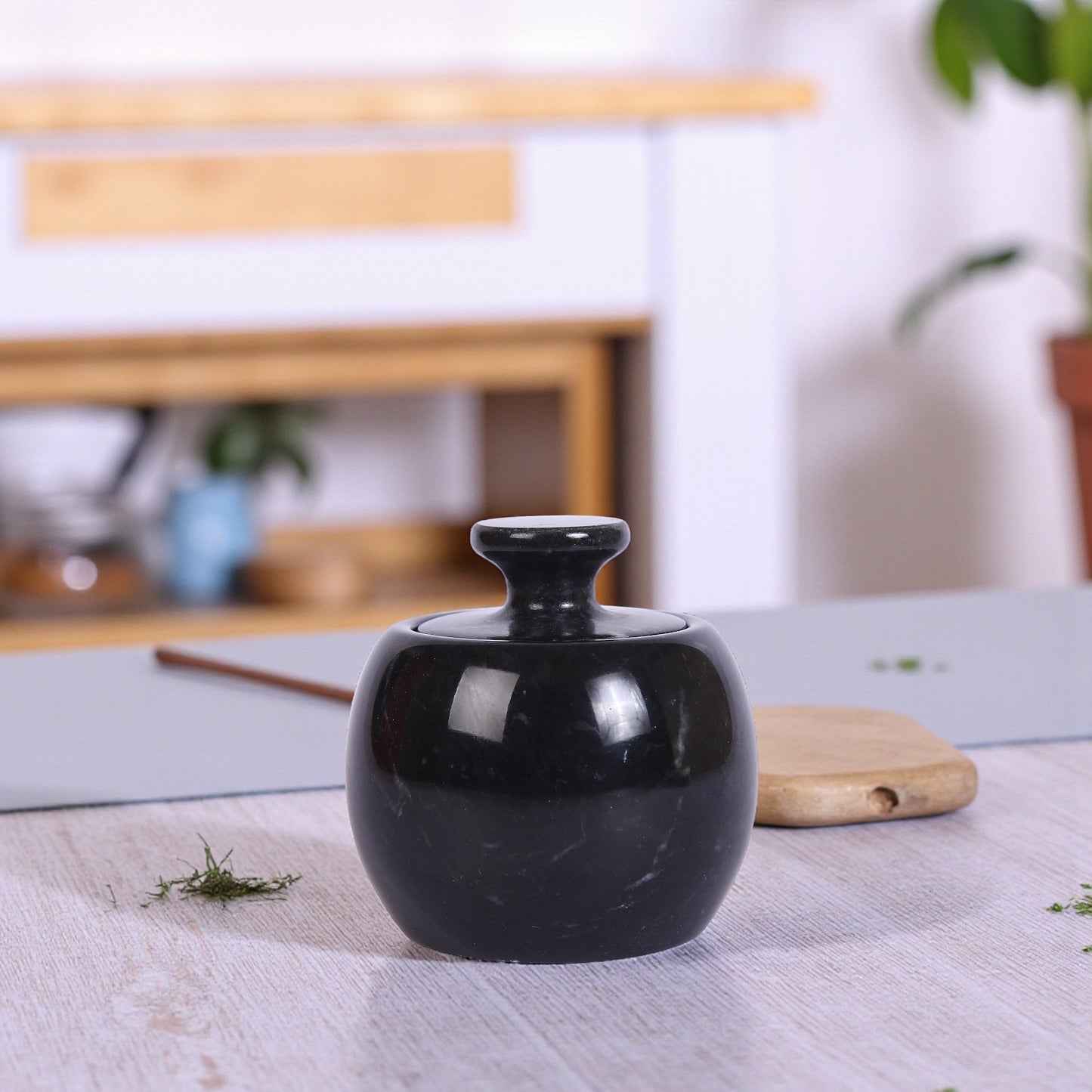 Marble Salt Cellar with Lid- Pack of 2 White and Black